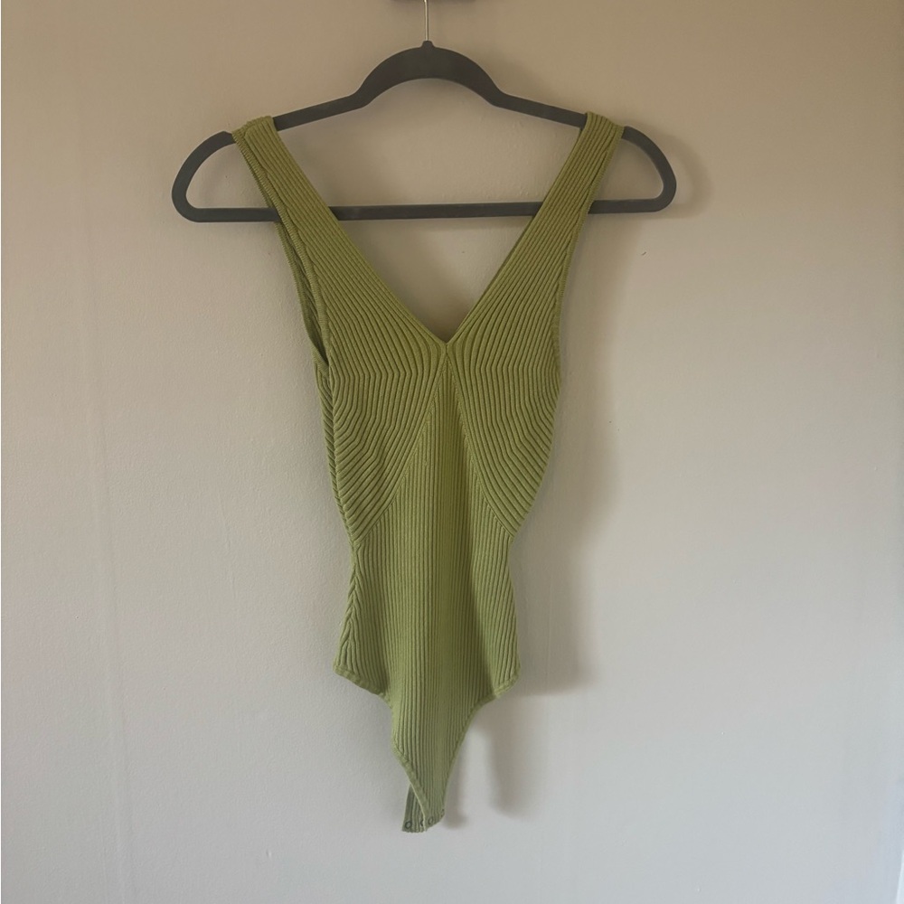 Abercrombie & Fitch Olive Ribbed V-Neck Tank Bodysuit